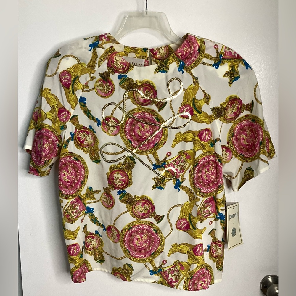 Jordan Blouse Deadstock Vtg Pink and Gold Pattern 12